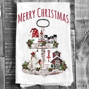 Christmas Tiered Tray Gnome Dish Towel Tea Towel